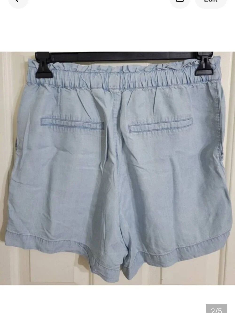 H&M High Waist Paper Bag Chambray Denim Shorts Pull On Light Weight Sz 8